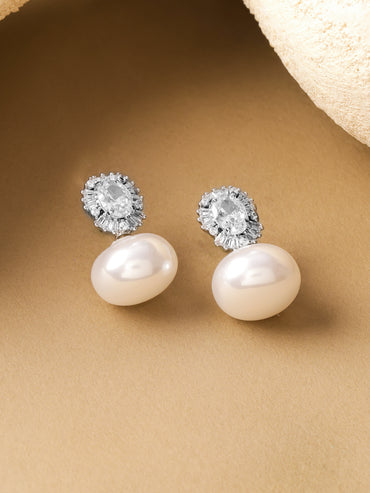 Pearl American Diamond Zirconia Oval Drops