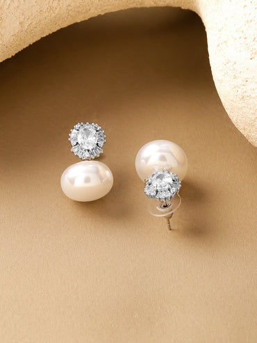 Pearl American Diamond Zirconia Oval Drops
