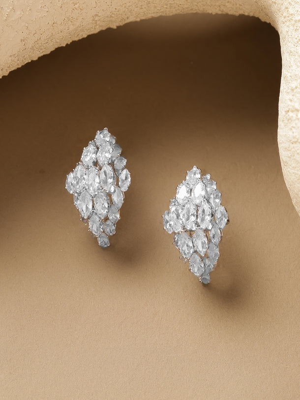 White Crystal Drops Stud Earrings