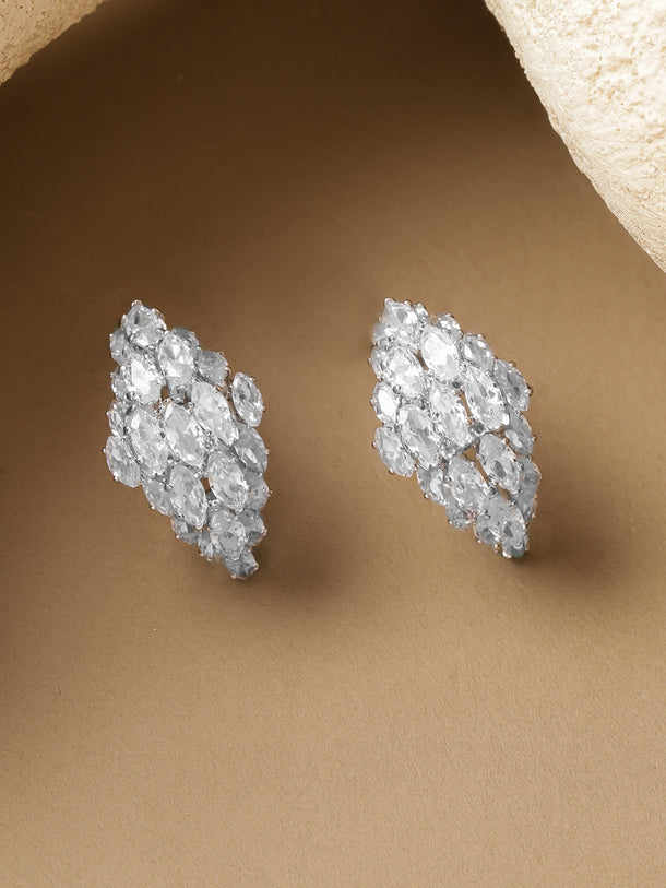 White Crystal Drops Stud Earrings