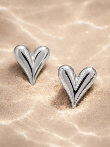 Demi Fine 18K Sleek Silver Heart Stud Earrings | Anti Tarnish