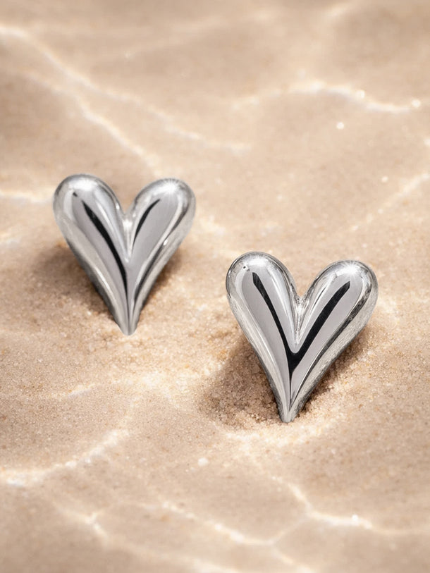 Demi Fine 18K Sleek Silver Heart Stud Earrings | Anti Tarnish
