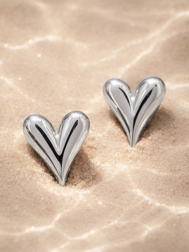 Demi Fine 18K Sleek Silver Heart Stud Earrings | Anti Tarnish