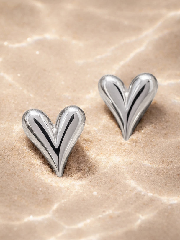 Demi Fine 18K Sleek Silver Heart Stud Earrings | Anti Tarnish