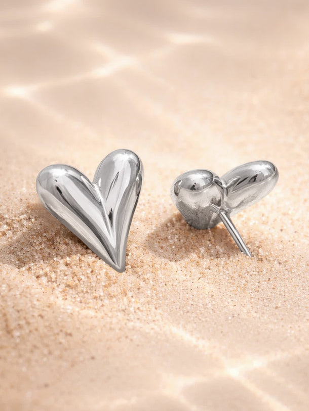 Demi Fine 18K Sleek Silver Heart Stud Earrings | Anti Tarnish