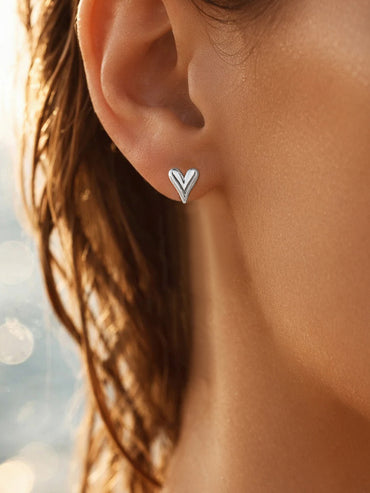 Demi Fine 18K Sleek Silver Heart Stud Earrings | Anti Tarnish