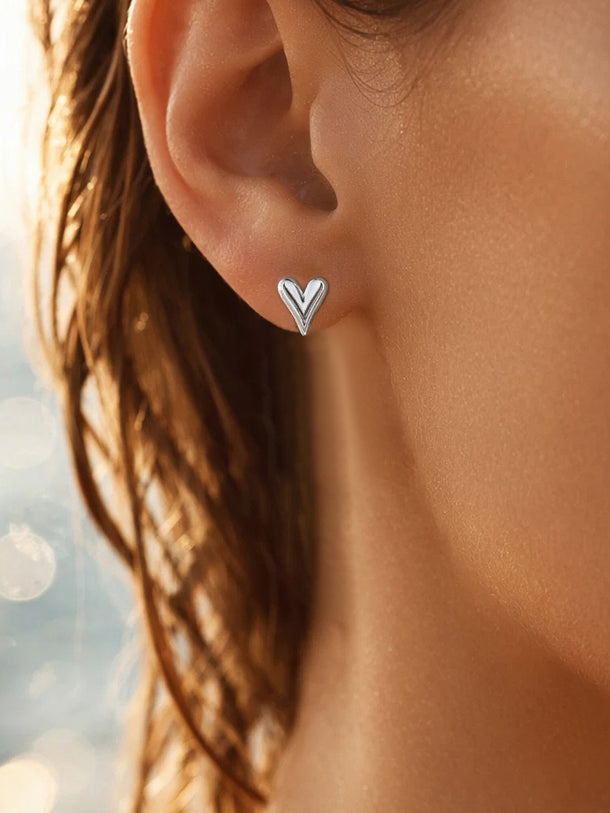 Demi Fine 18K Sleek Silver Heart Stud Earrings | Anti Tarnish