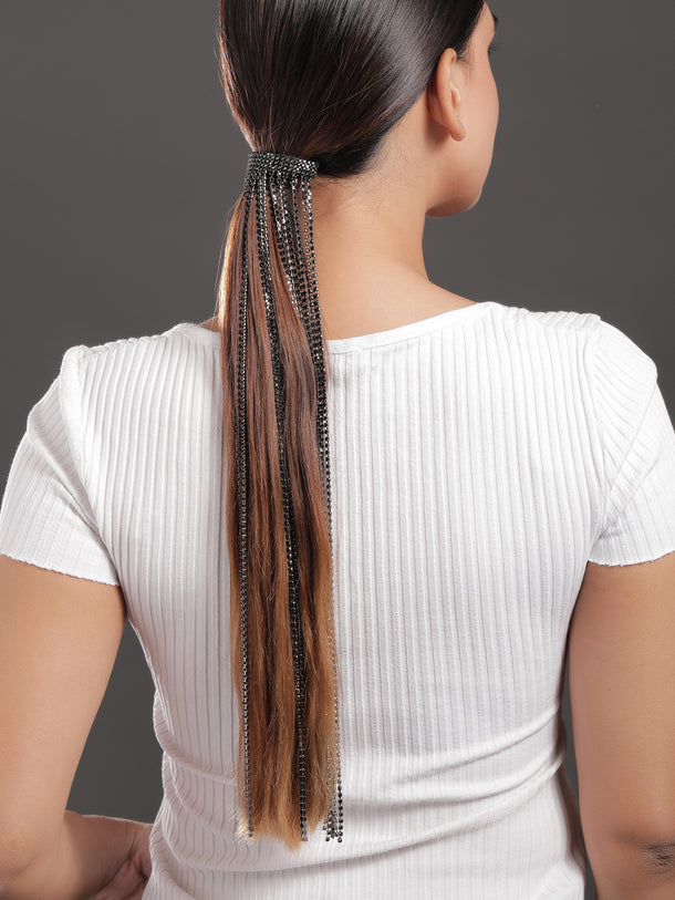 Rubans Voguish Silver Shimmery Long Fringe Rubberband