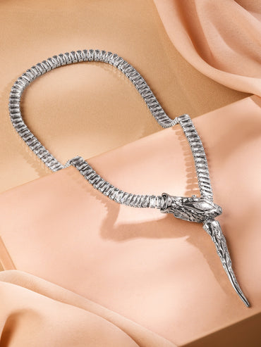 Fearless Dragon Motif American Diamond Zirconia Statement Necklace