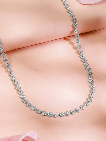 Rubans Rhodium-Plated White Cubic Zirconia Studded Classic Tennis Necklace
