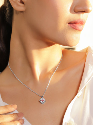 American Diamond Zirconia Pink Floral Pendant