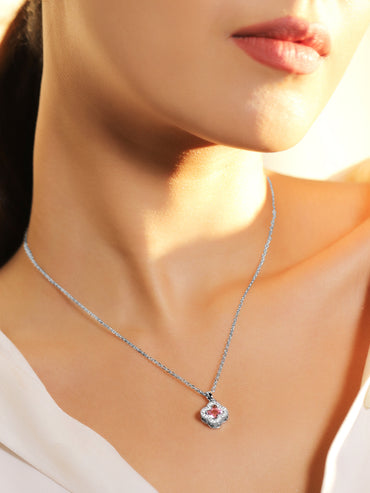 American Diamond Zirconia Pink Floral Pendant