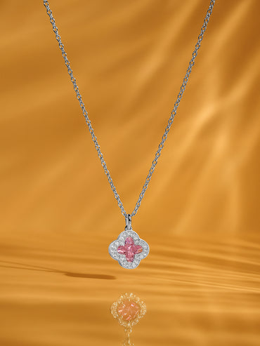 American Diamond Zirconia Pink Floral Pendant