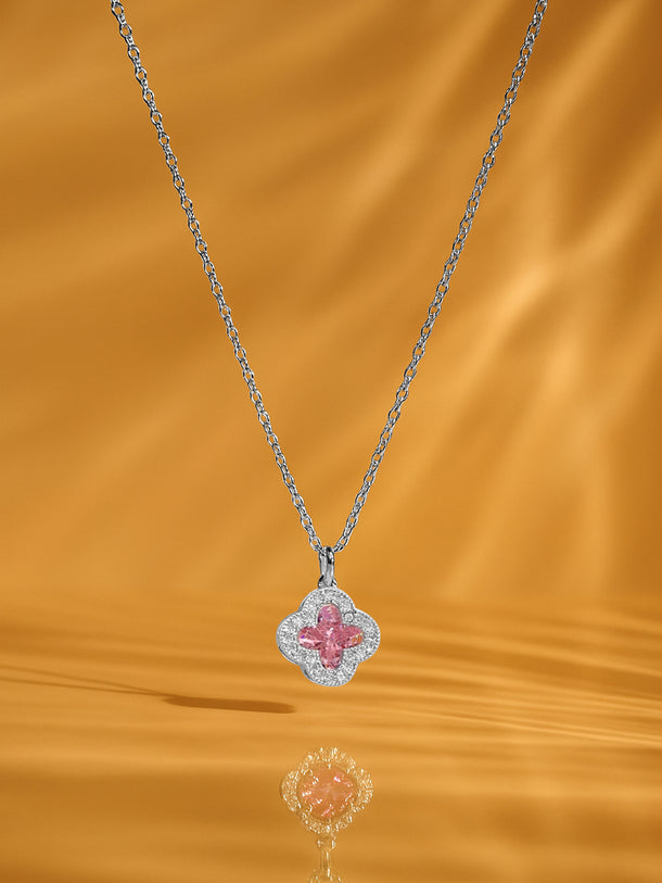 American Diamond Zirconia Pink Floral Pendant
