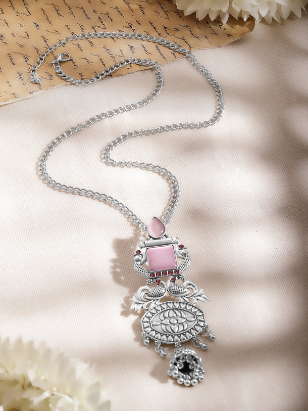 Oxidised Pink Enamel Ethnic Necklace