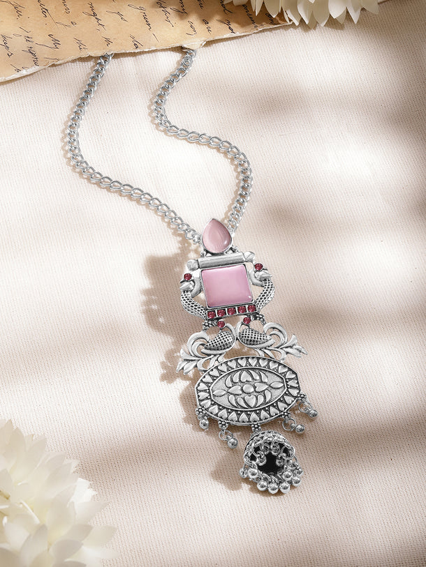 Oxidised Pink Enamel Ethnic Necklace