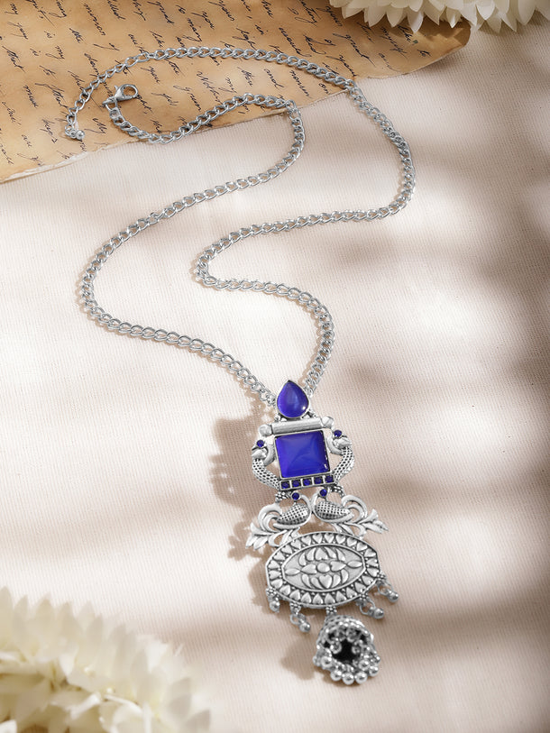 Oxidised Blue Enamel Ethnic Necklace