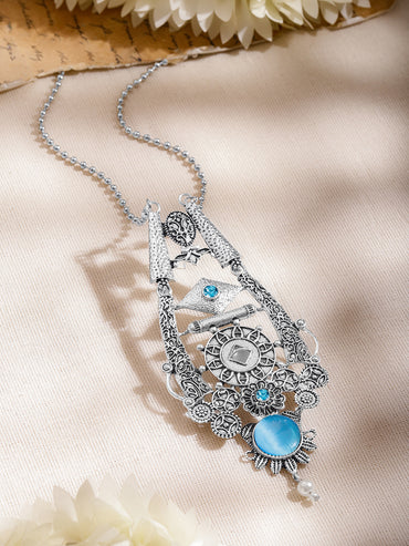 Oxidised Blue Enamel Statement Long Necklace