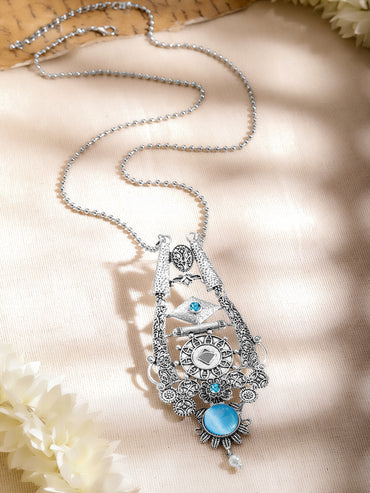 Oxidised Blue Enamel Statement Long Necklace