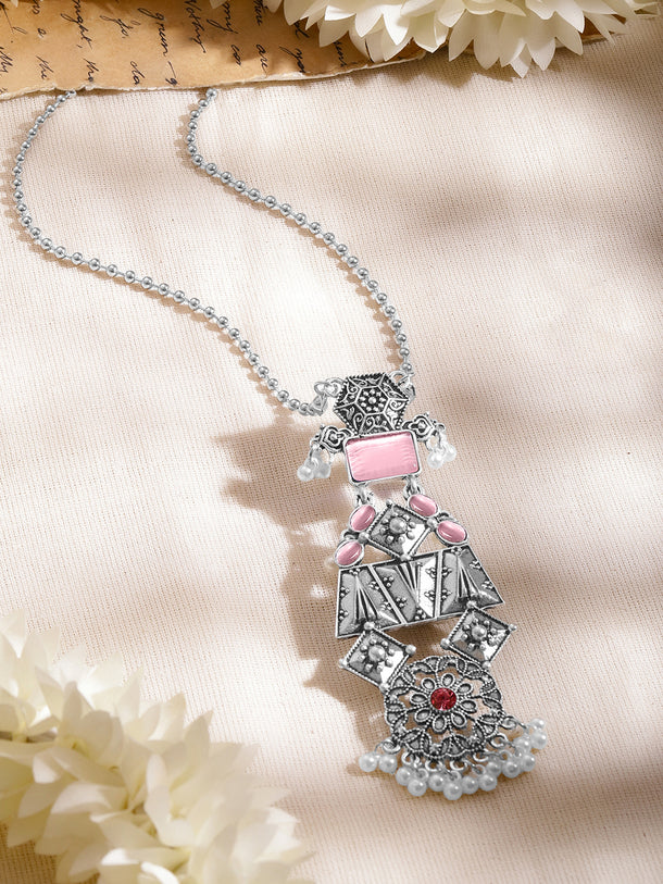 Vintage Pink Oxidised Pendant Necklace