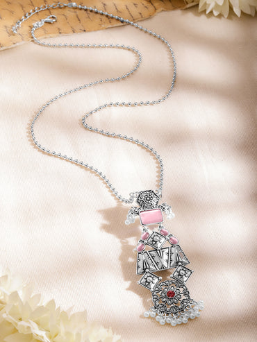 Vintage Pink Oxidised Pendant Necklace
