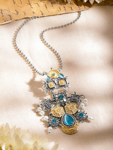 Oxidised Silver Blue Enamel Statement Necklace