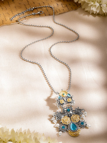 Oxidised Silver Blue Enamel Statement Necklace