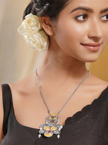 Oxidised Silver Pink Enamel Statement Necklace