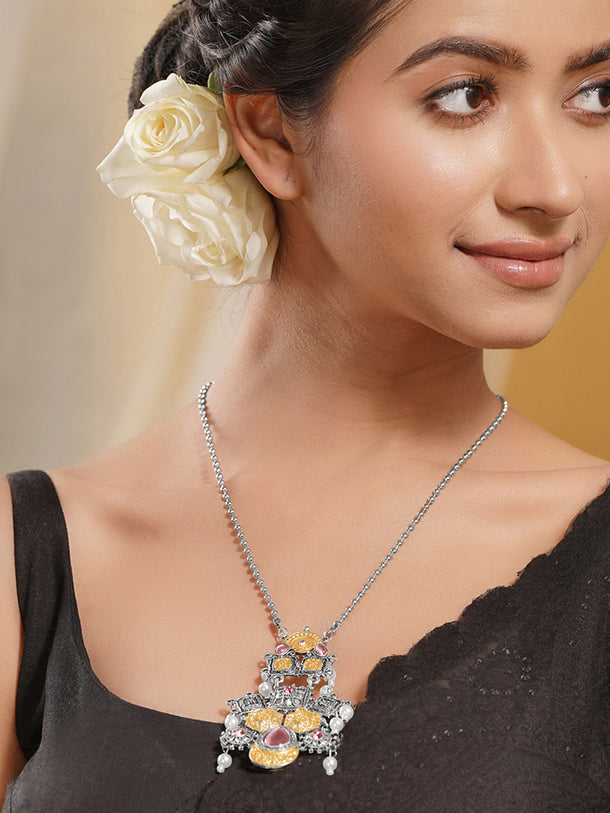 Oxidised Silver Pink Enamel Statement Necklace