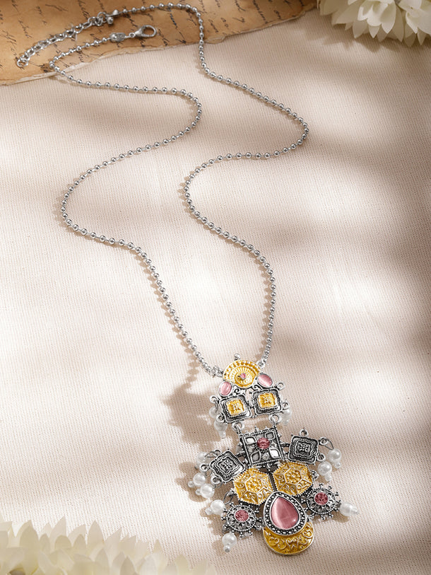 Oxidised Silver Pink Enamel Statement Necklace