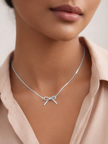 Demi Fine Rhodium Plated Bow Knot Snake Chain Necklace | Anti Tarnish