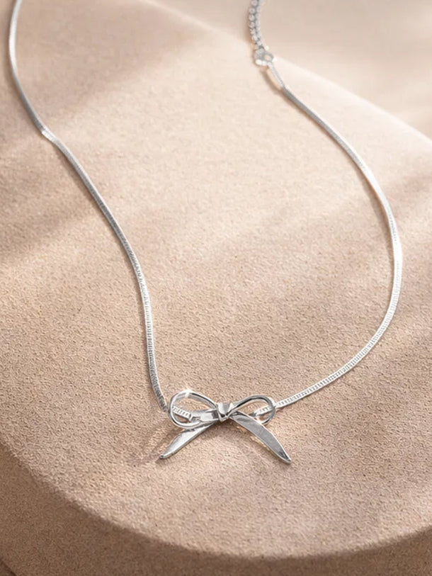 Demi Fine Rhodium Plated Bow Knot Snake Chain Necklace | Anti Tarnish