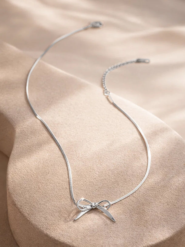 Demi Fine Rhodium Plated Bow Knot Snake Chain Necklace | Anti Tarnish