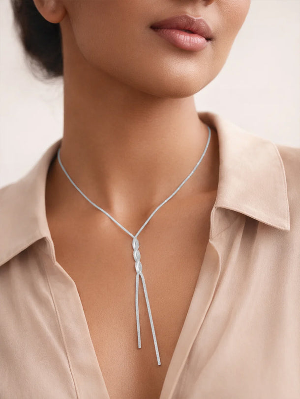 Demi Fine Rhodium Plated Snake Chain Lariat Drop Necklace | Anti Tarnish