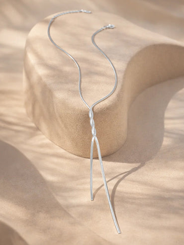 Demi Fine Rhodium Plated Snake Chain Lariat Drop Necklace | Anti Tarnish
