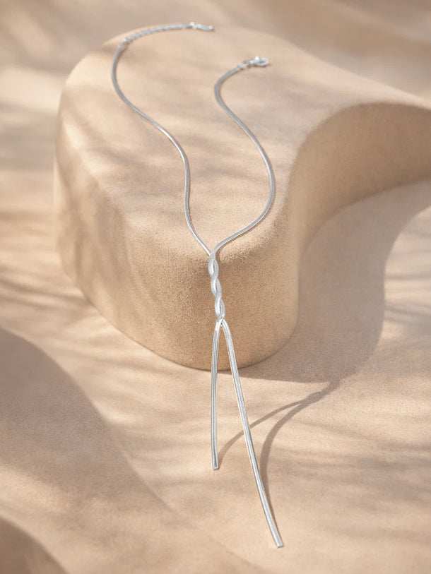 Demi Fine Rhodium Plated Snake Chain Lariat Drop Necklace | Anti Tarnish
