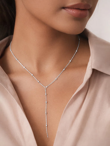 Demi Fine Rhodium Plated Ball Bead Chain Lariat Drop Necklace | Anti Tarnish