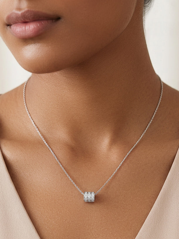 Demi Fine Rhodium Plated Cubic Zirconia Bar Pendant Necklace | Anti Tarnish