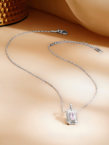 Rhodium Plated Cubic Drop Necklace