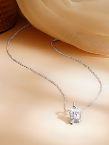 Rhodium Plated Cubic Drop Necklace