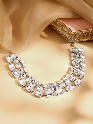 Three layer white studded choker