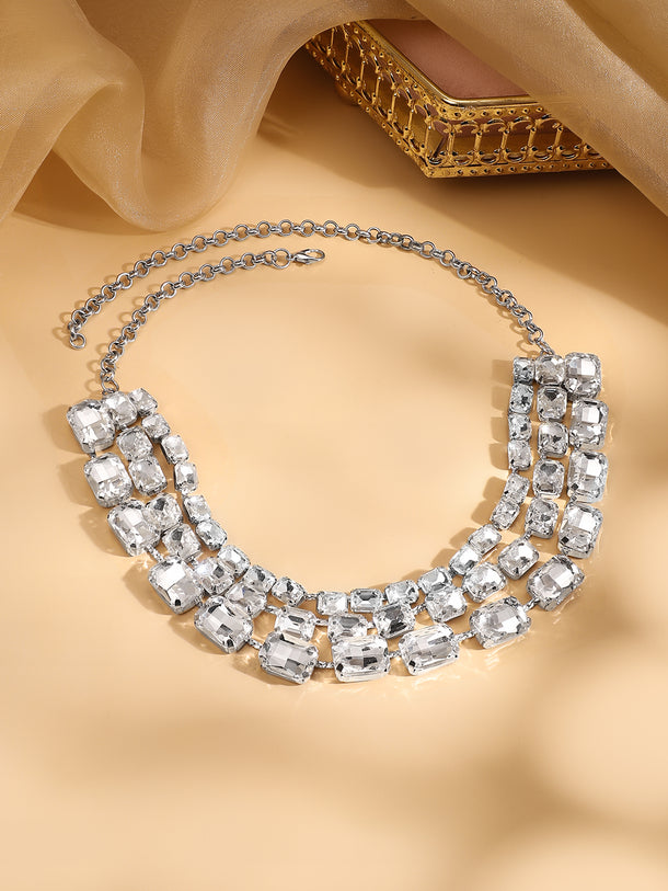 Three layer white studded choker