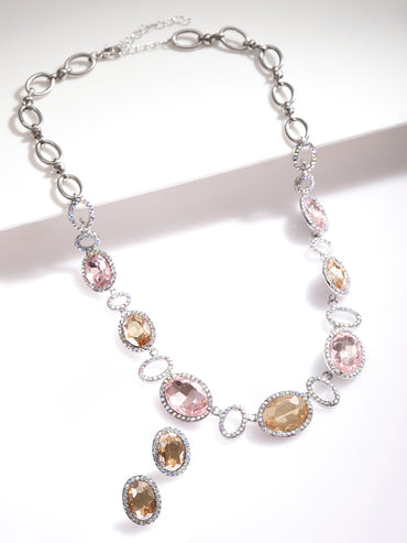 American Diamond Zirconia Pink & Yellow Necklace Set