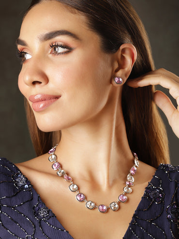 Pink & White Crystal Necklace Set