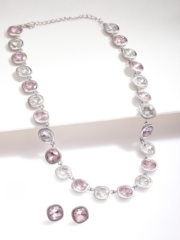 Pink & White Crystal Necklace Set