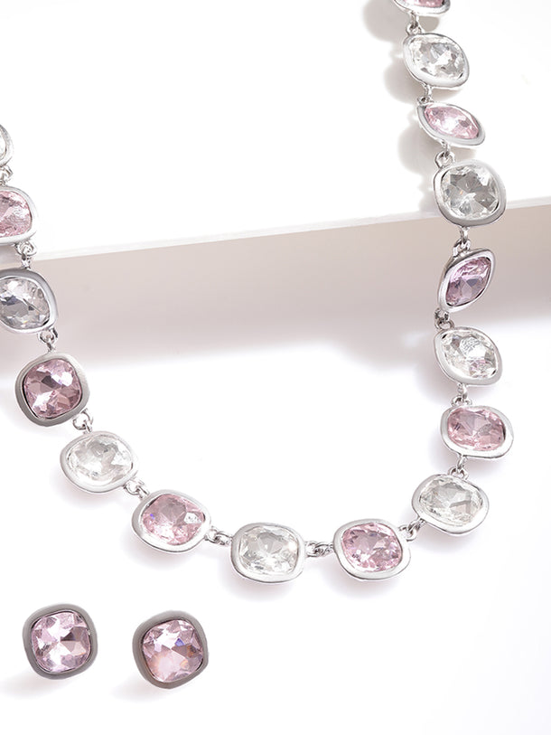 Pink & White Crystal Necklace Set