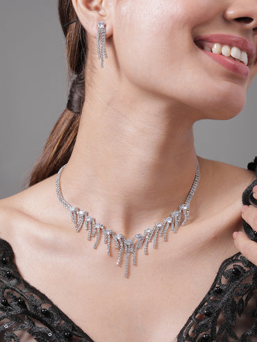 American Diamond Zirconia Tassel Necklace Set