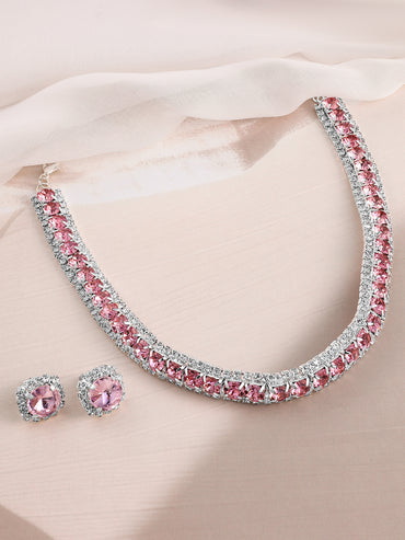 Pink Studded American Diamond Zirconia Choker Set