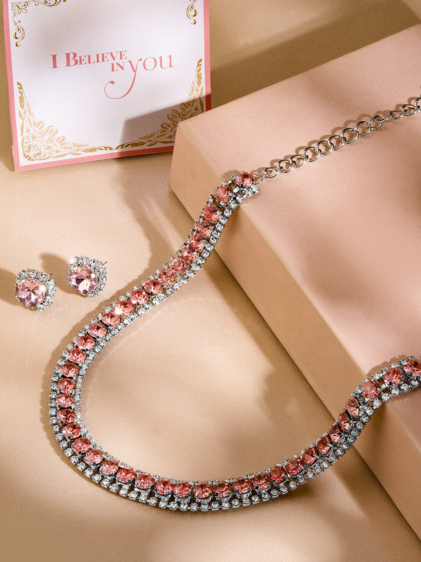 Pink Studded American Diamond Zirconia Choker Set