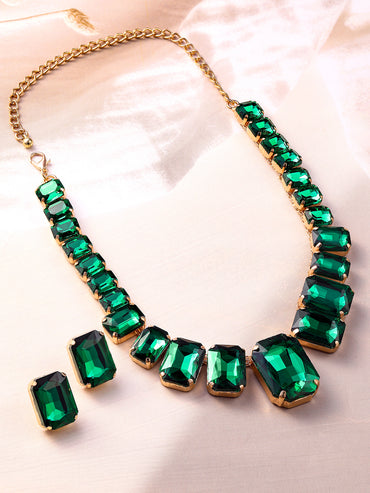 Gold Toned Emerald Necklace Set